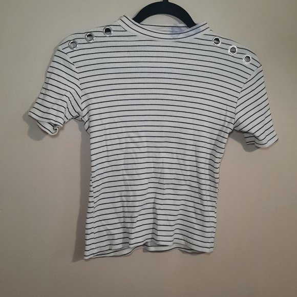 ZARA: Mock Neck Top With Black and White Stripes, Size S - Picture 1 of 3